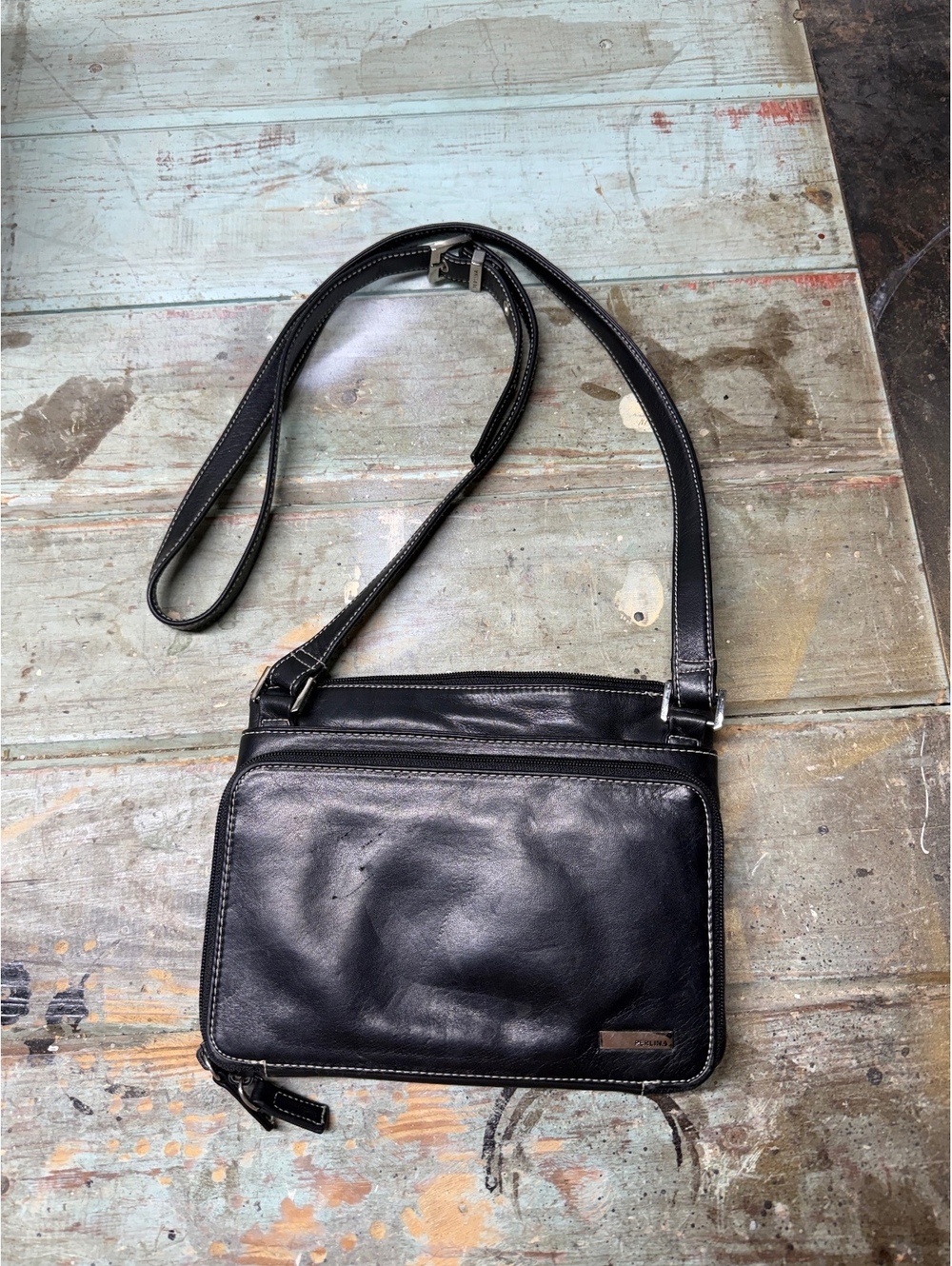 Perlina black leather crossbody purse bag